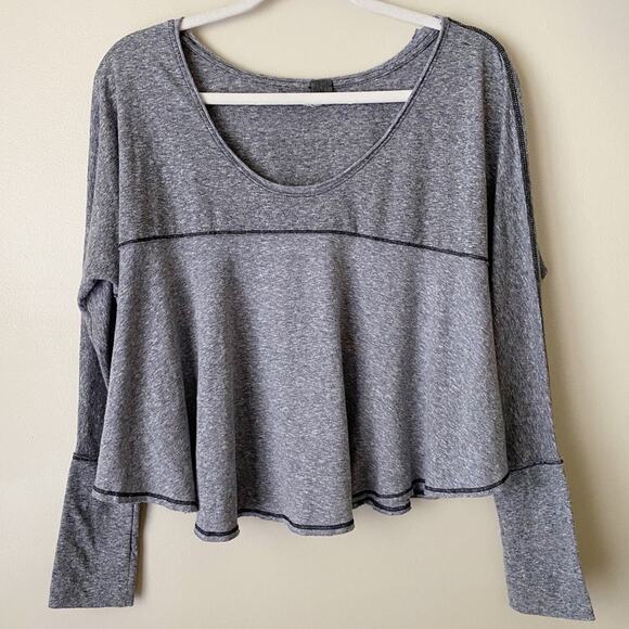 Free People | Cloud Nine Relaxed Tee Heathered Scoop Neck Long Sleeves Gray XS - Picture 3 of 8